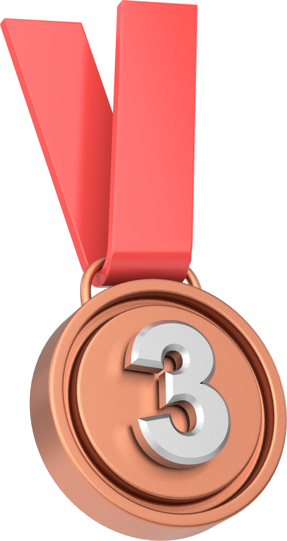 3D bronze medal. Number three. 3D illustration.